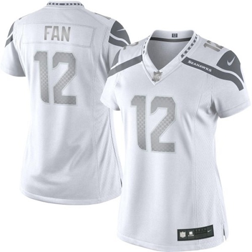 Women's Elite 12th Fan Nike Jersey White - Platinum NFL Seattle Seahawks